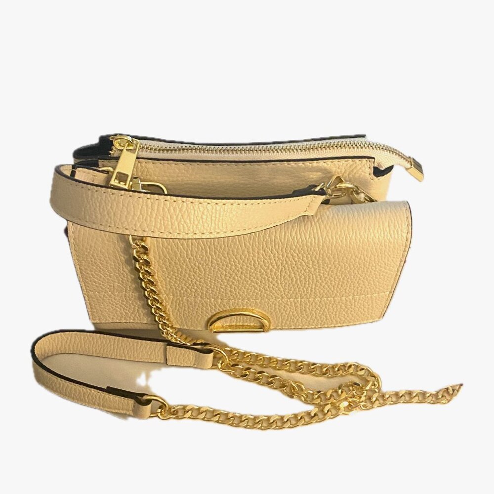 Luxury Italian Leather Handmade Crossbody Handbag Isadora #3518 Color Latte NWT - Picture 3 of 7